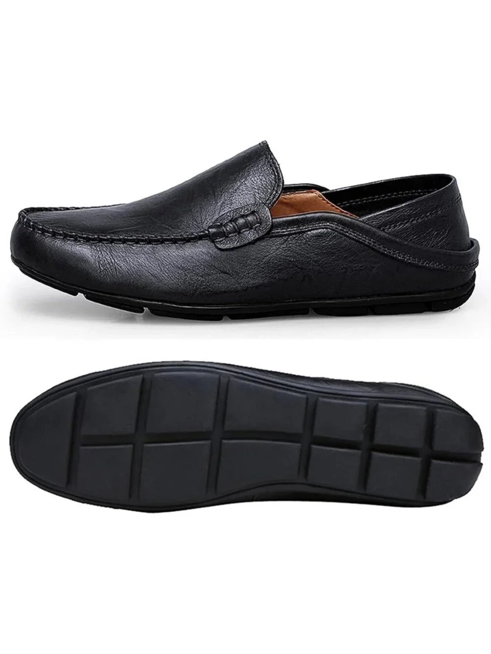 Men's Black Leather Loafers Premium Genuine Slip On Breathable Casual Shoes
